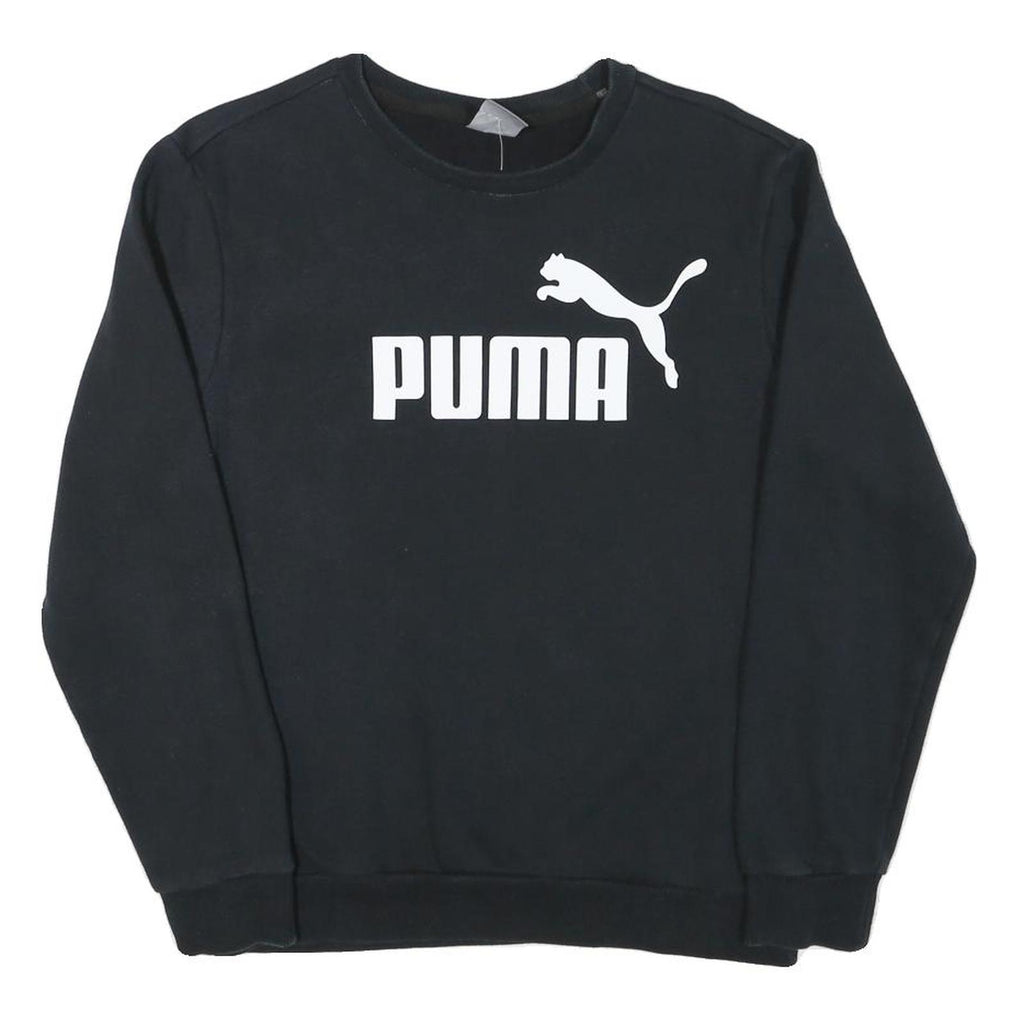 PUMA Mens Black Cotton Blend Crew Neck Sweatshirt S Logo Print Casual Pullover