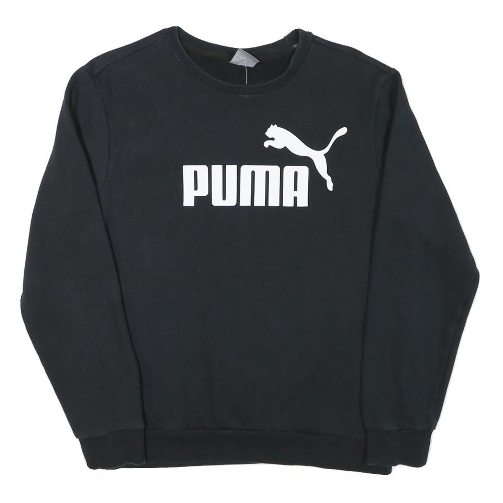 PUMA Mens Black Cotton Blend Crew Neck Sweatshirt S Logo Print Casual Pullover
