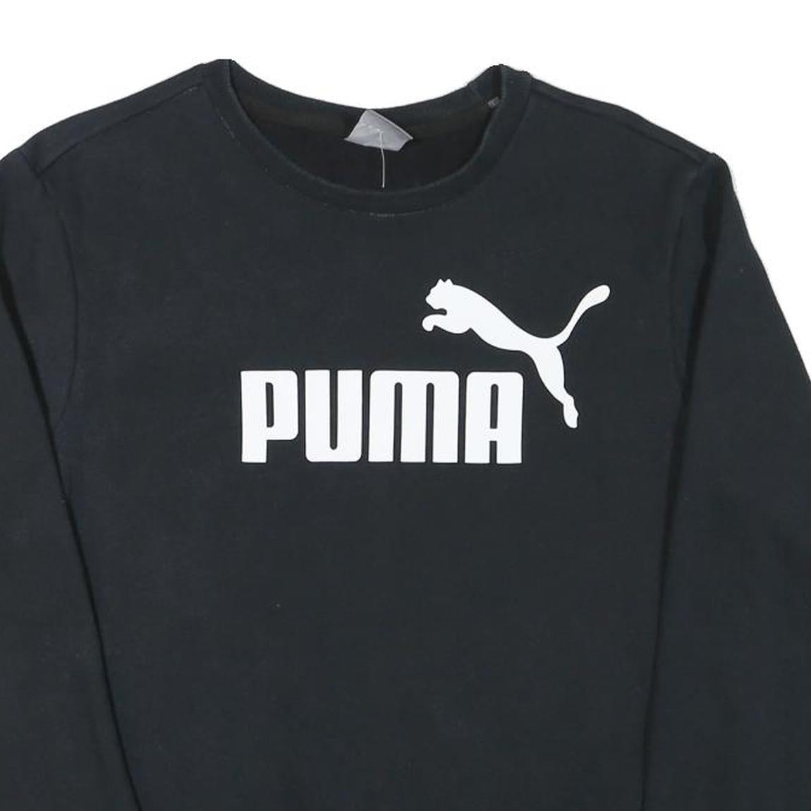 PUMA Mens Black Cotton Blend Crew Neck Sweatshirt S Logo Print Casual Pullover