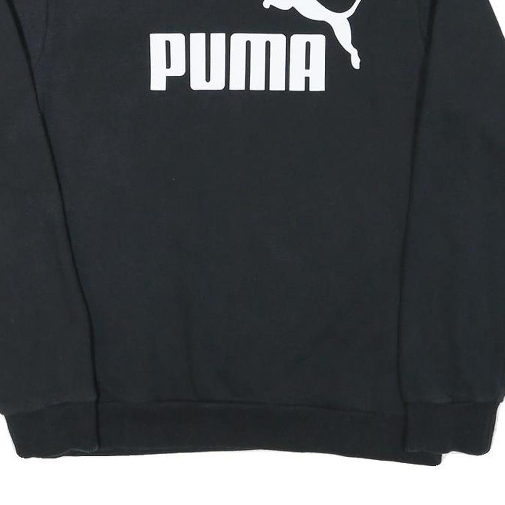 PUMA Mens Black Cotton Blend Crew Neck Sweatshirt S Logo Print Casual Pullover