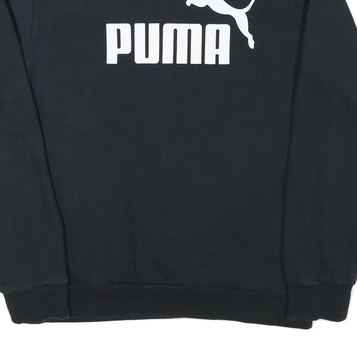 PUMA Mens Black Cotton Blend Crew Neck Sweatshirt S Logo Print Casual Pullover