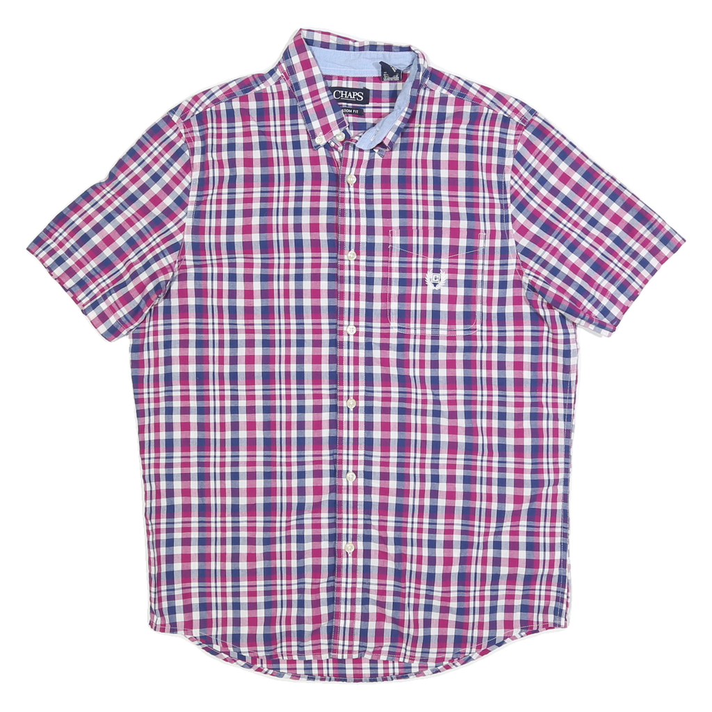 CHAPS Mens Pink & Blue Check Shirt M Button Down Short Sleeve Casual Cotton