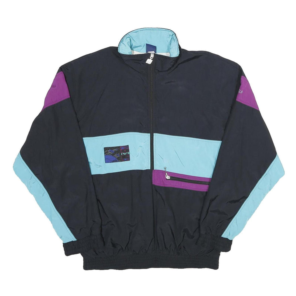GOLDEN CUP Mens Black & Purple & Light Blue Nylon Jacket M Colourblock Casual