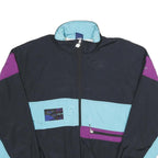 GOLDEN CUP Mens Black & Purple & Light Blue Nylon Jacket M Colourblock Casual