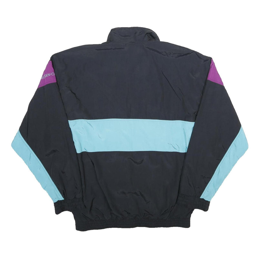 GOLDEN CUP Mens Black & Purple & Light Blue Nylon Jacket M Colourblock Casual