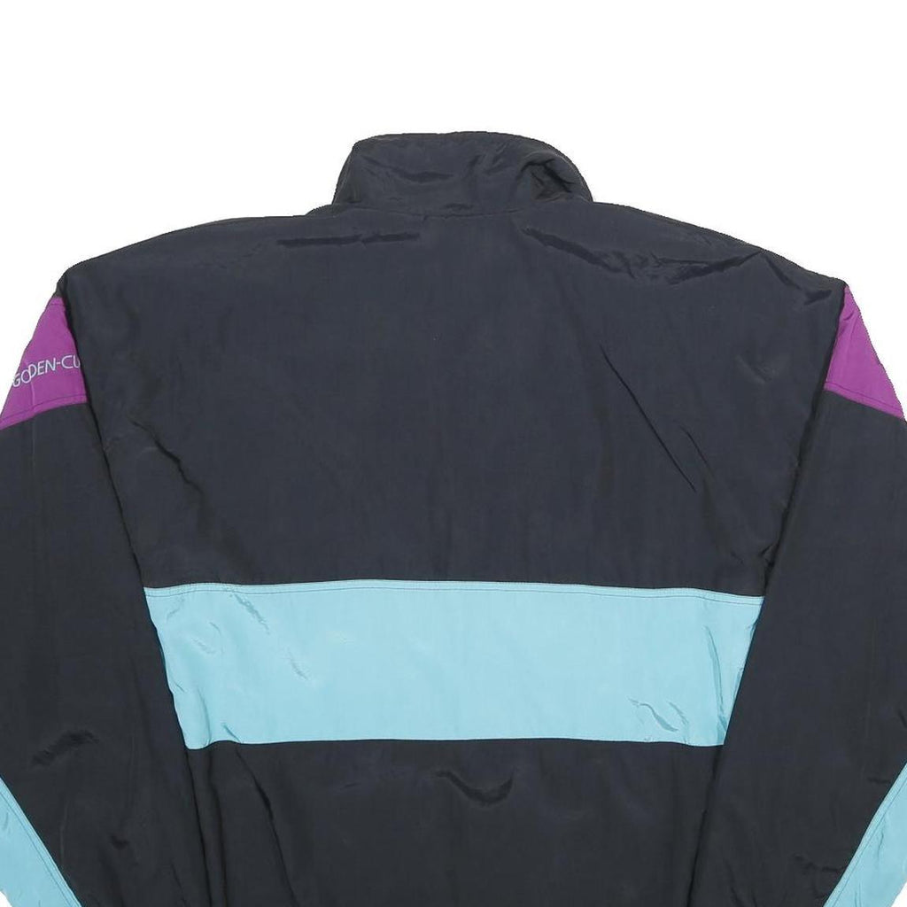 GOLDEN CUP Mens Black & Purple & Light Blue Nylon Jacket M Colourblock Casual