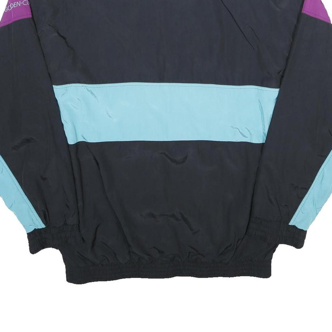 GOLDEN CUP Mens Black & Purple & Light Blue Nylon Jacket M Colourblock Casual