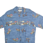 CAMPIA MODA Mens Blue Rayon L Printed Short Sleeve Shirt Retro Style
