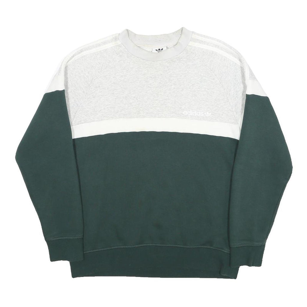 ADIDAS Mens Grey & Green Crew Neck S Cotton Blend Sweatshirt Casual Sport