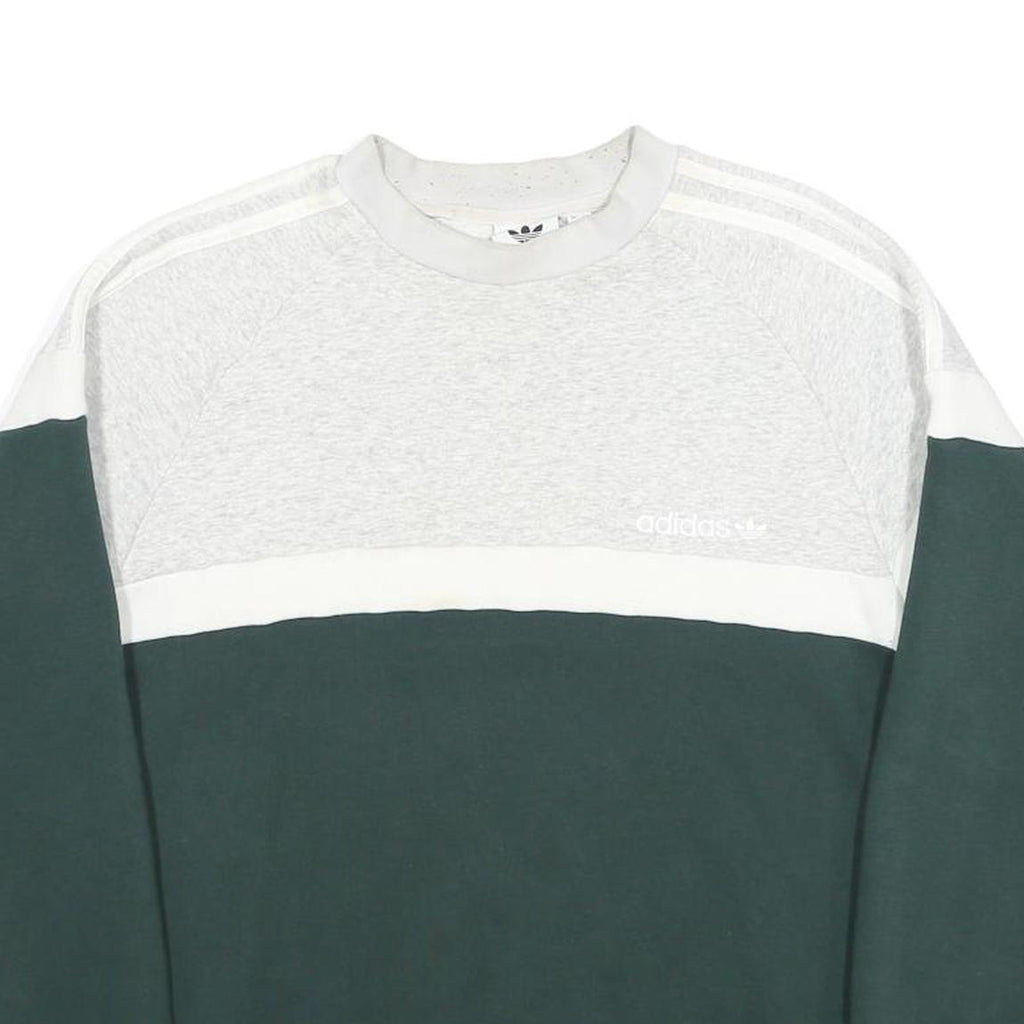 ADIDAS Mens Grey & Green Crew Neck S Cotton Blend Sweatshirt Casual Sport