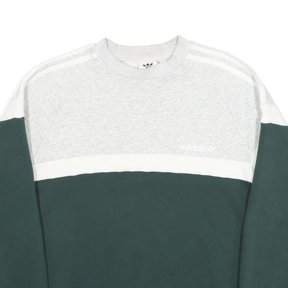 ADIDAS Mens Grey & Green Crew Neck S Cotton Blend Sweatshirt Casual Sport