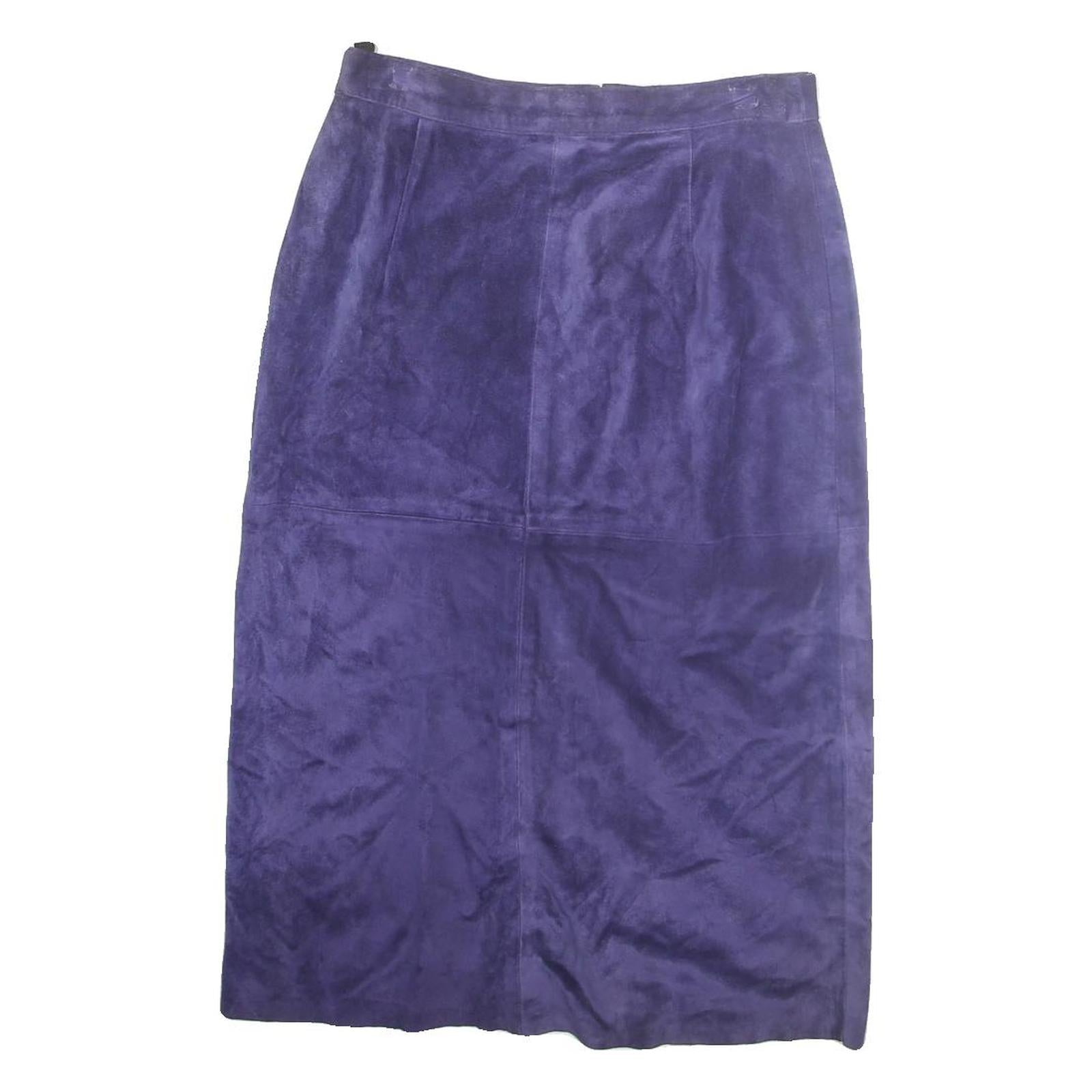 COMINT Womens Purple Cotton Blend Straight Midi Skirt Zip Closure Size M Soft