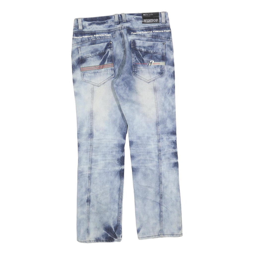 WINTOP Mens Regular Blue Denim Light Wash Jeans W32 L30 Casual Fit Cotton Blend
