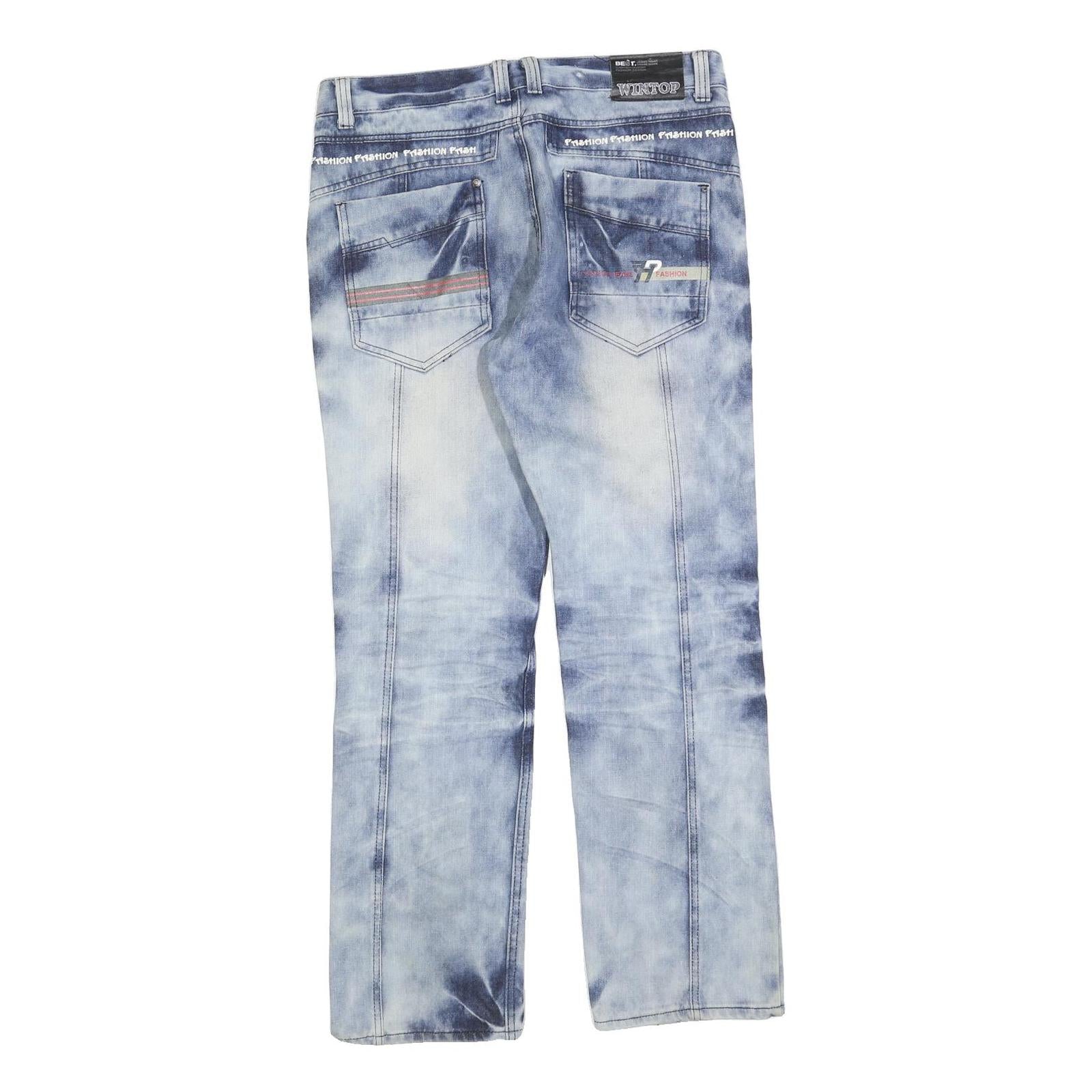 WINTOP Mens Regular Blue Denim Light Wash Jeans W32 L30 Casual Fit Cotton Blend