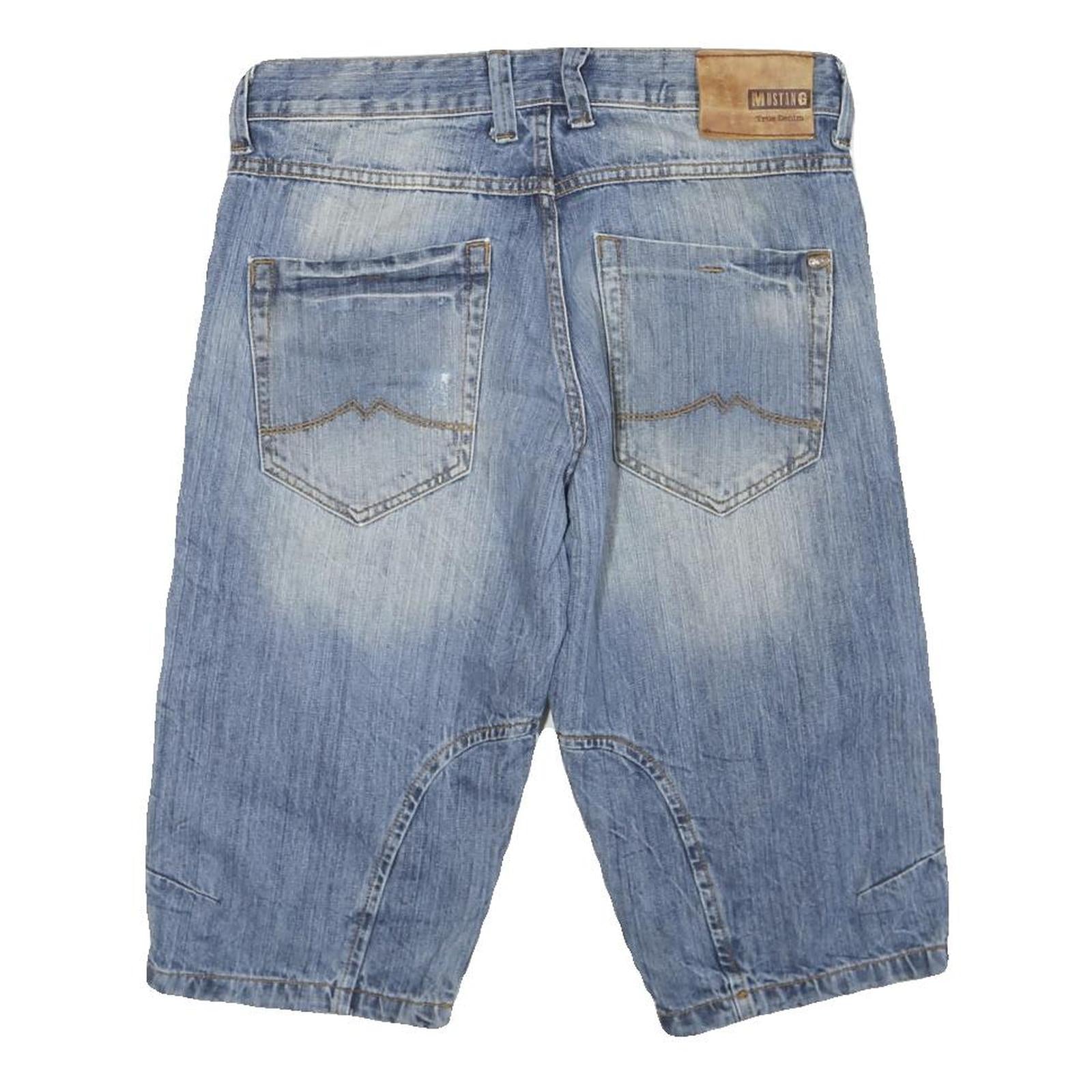 MUSTANG Mens Denim Blue Casual Shorts M W32 Cotton Blend Faded Style