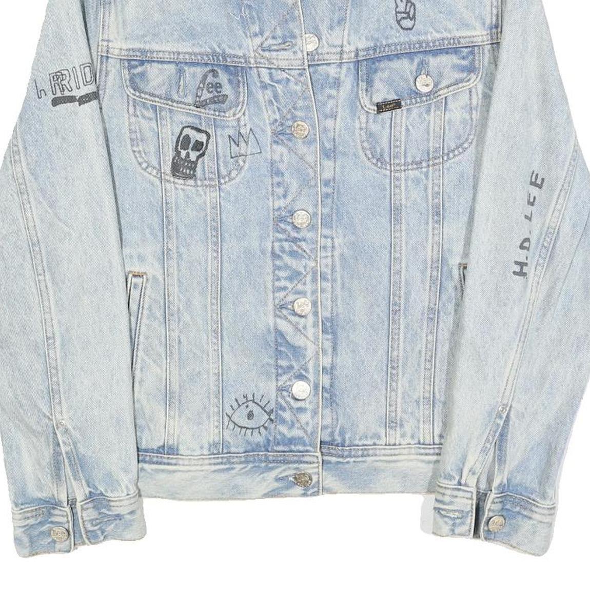 LEE Womens Blue Denim Button Cotton Jacket XS Artistic Graphic Print Casual