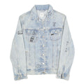 LEE Womens Blue Denim Button Cotton Jacket XS Artistic Graphic Print Casual