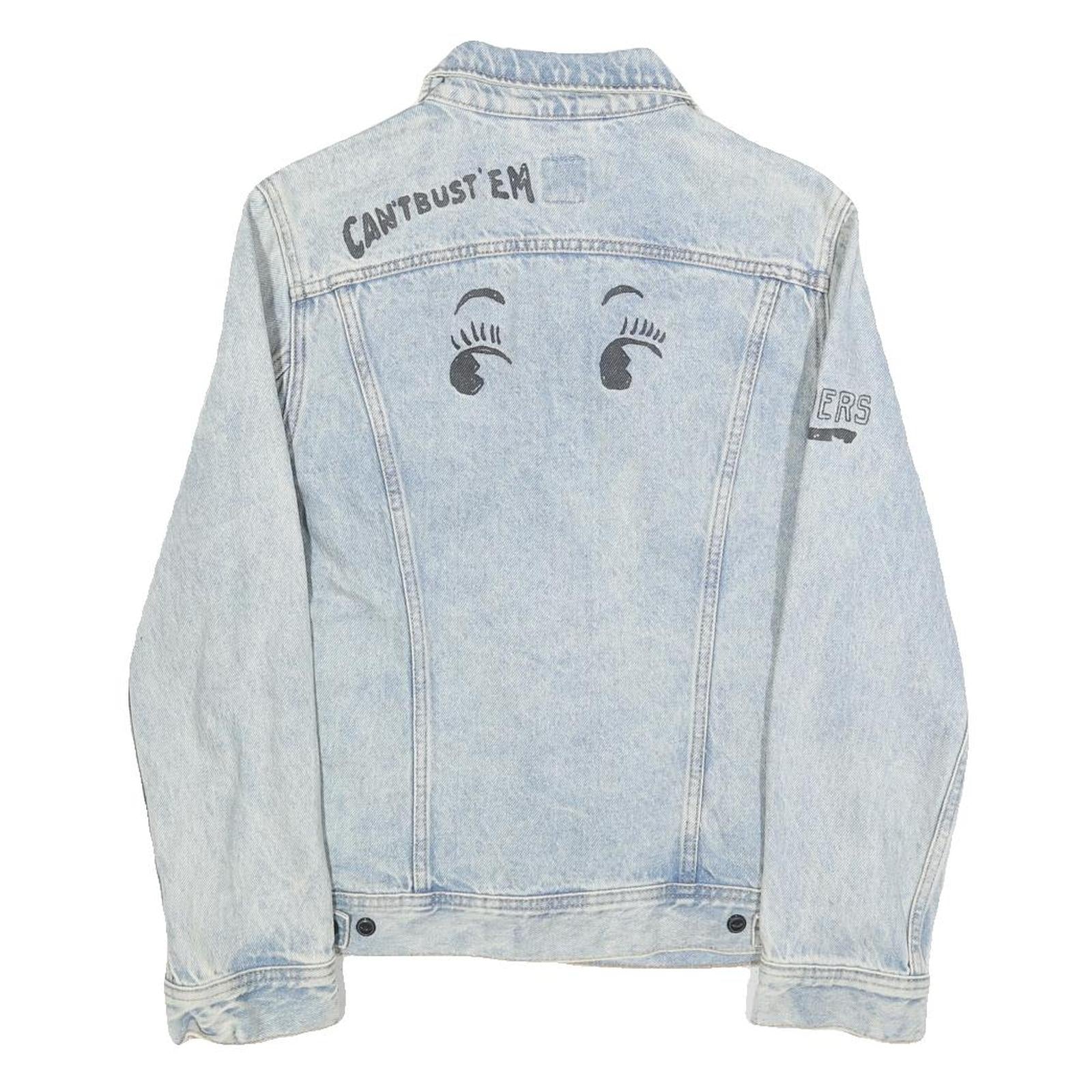 LEE Womens Blue Denim Button Cotton Jacket XS Artistic Graphic Print Casual