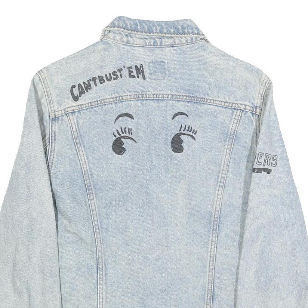 LEE Womens Blue Denim Button Cotton Jacket XS Artistic Graphic Print Casual