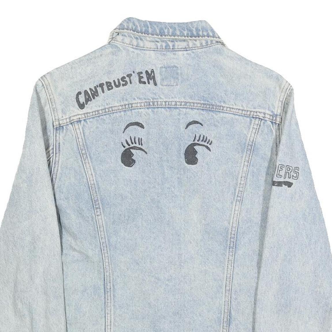 LEE Womens Blue Denim Button Cotton Jacket XS Artistic Graphic Print Casual