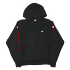 CHAMPION Mens Black Pullover Hoodie M Embroidered Logo Sleeve Print
