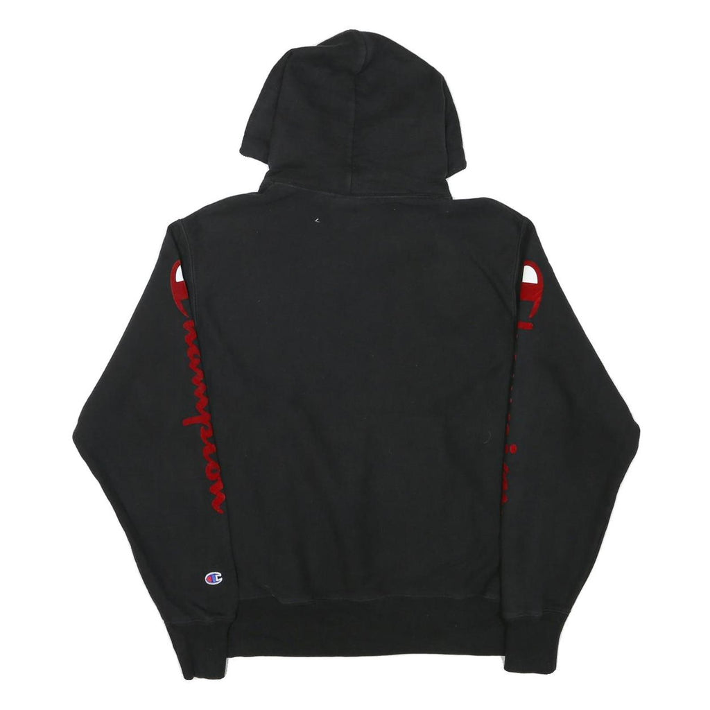 CHAMPION Mens Black Pullover Hoodie M Embroidered Logo Sleeve Print