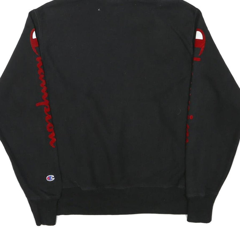 CHAMPION Mens Black Pullover Hoodie M Embroidered Logo Sleeve Print