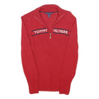 TOMMY HILFIGER Womens Red Patterned Jumper V-Neck Basic Knit L Cotton Blend Logo