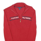 TOMMY HILFIGER Womens Red Patterned Jumper V-Neck Basic Knit L Cotton Blend Logo