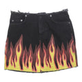 CARMAR Womens Black Flame Print Denim Mini Skirt Cotton Blend XS Edgy Streetwear