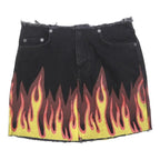 CARMAR Womens Black Flame Print Denim Mini Skirt Cotton Blend XS Edgy Streetwear