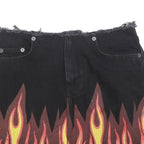 CARMAR Womens Black Flame Print Denim Mini Skirt Cotton Blend XS Edgy Streetwear