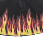 CARMAR Womens Black Flame Print Denim Mini Skirt Cotton Blend XS Edgy Streetwear