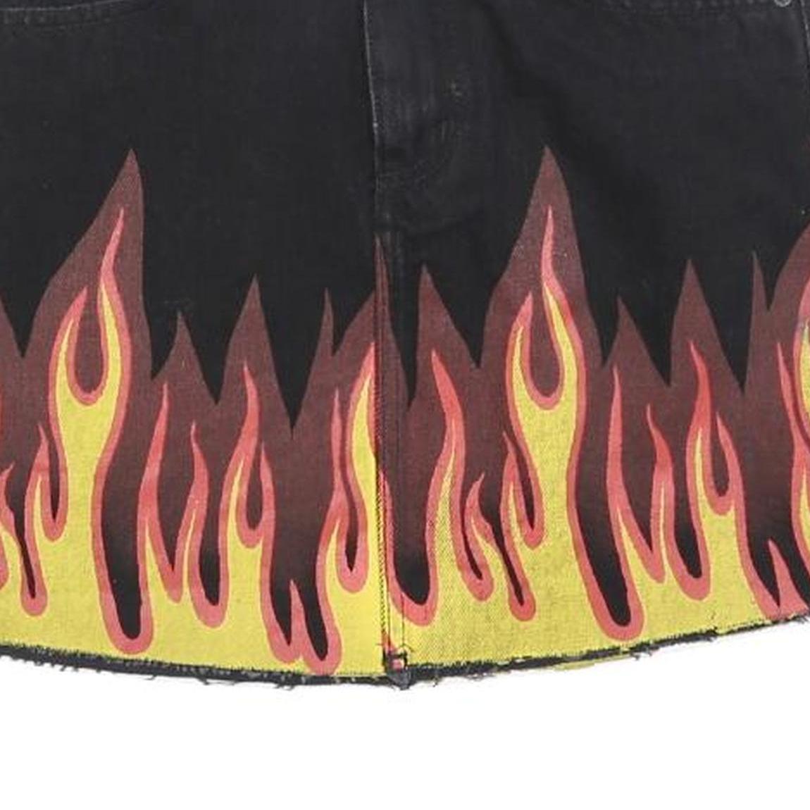 CARMAR Womens Black Flame Print Denim Mini Skirt Cotton Blend XS Edgy Streetwear