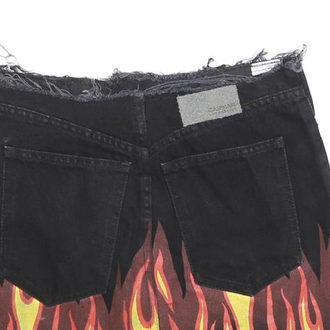 CARMAR Womens Black Flame Print Denim Mini Skirt Cotton Blend XS Edgy Streetwear