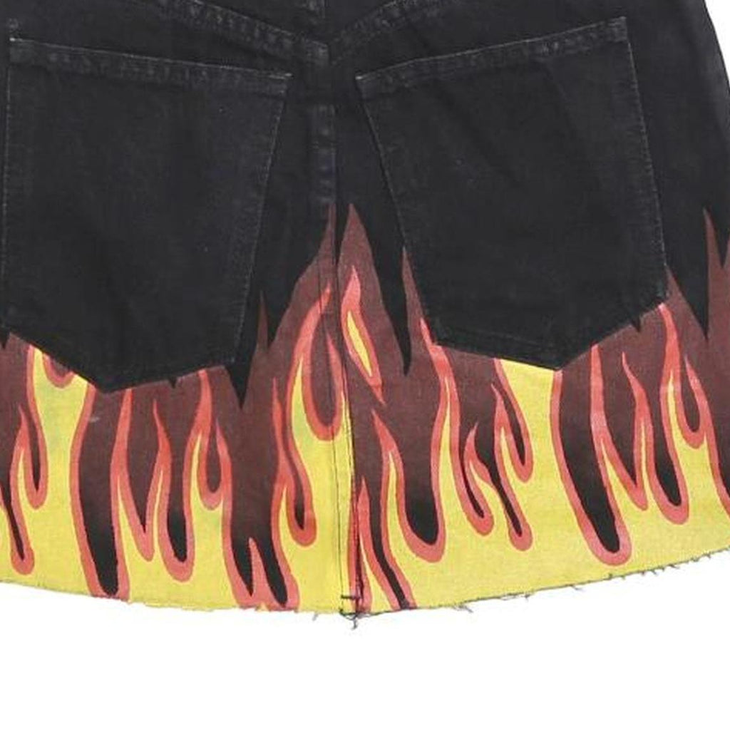 CARMAR Womens Black Flame Print Denim Mini Skirt Cotton Blend XS Edgy Streetwear