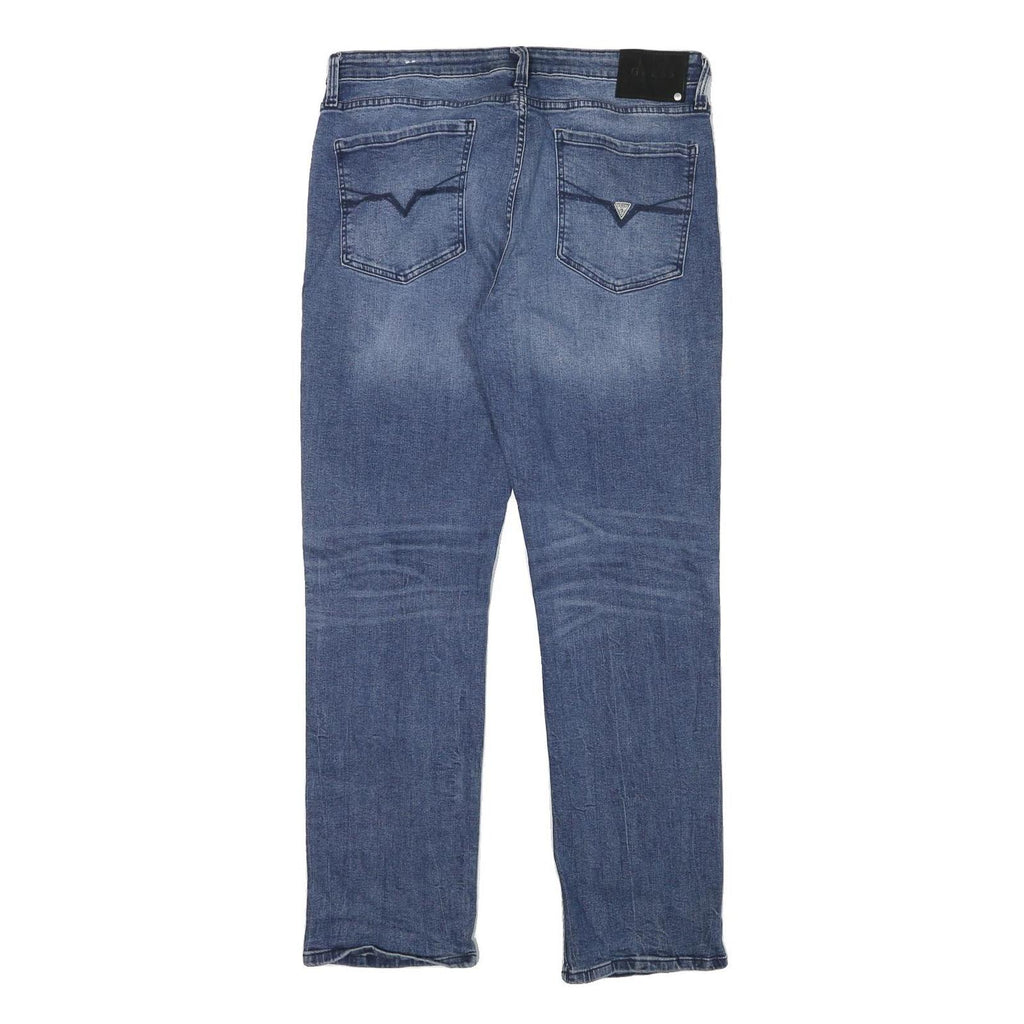 GUESS Mens Regular Fit Blue Denim Jeans W34 L37 Cotton Blend Zip Pockets