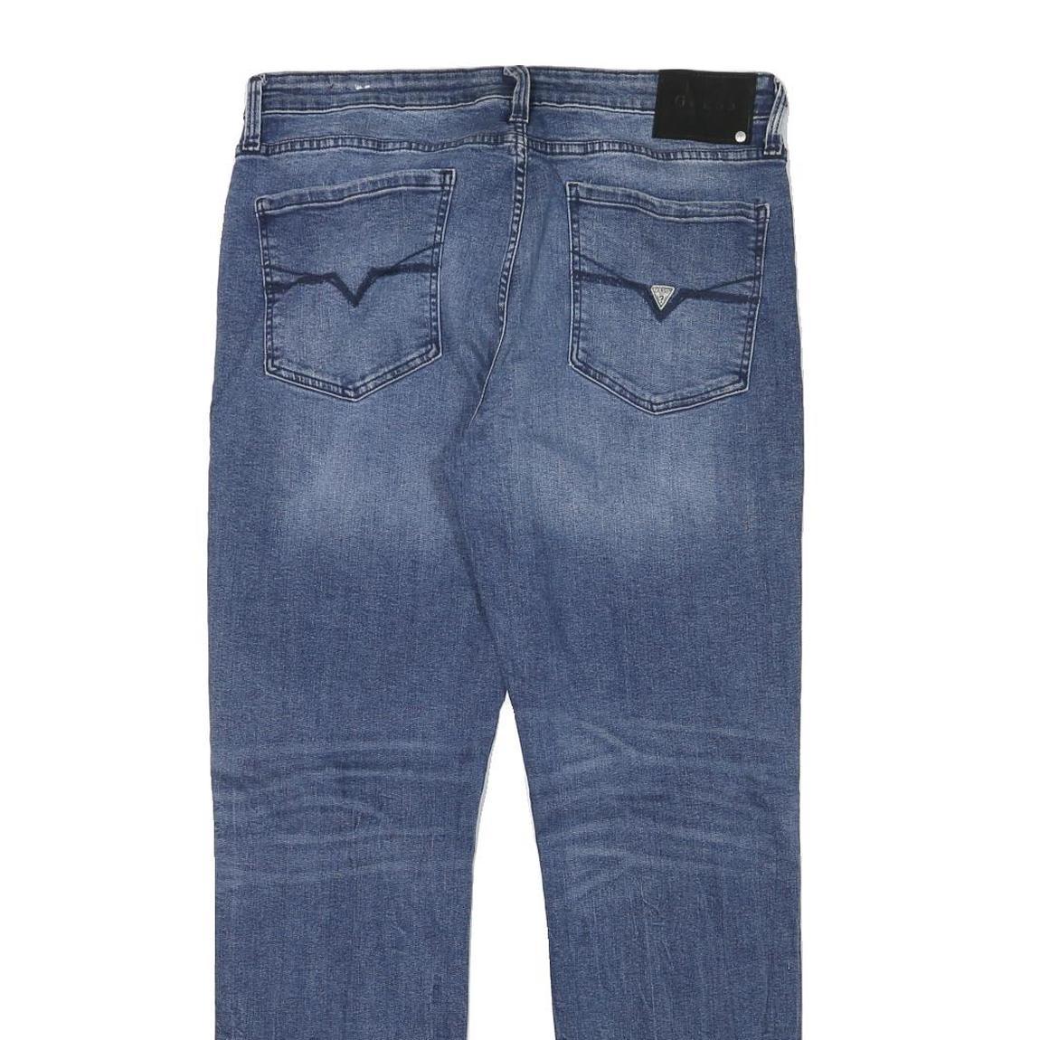 GUESS Mens Regular Fit Blue Denim Jeans W34 L37 Cotton Blend Zip Pockets