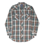 WRANGLER Mens Green & Brown Plaid Western Shirt XL Cotton Blend Casual Long