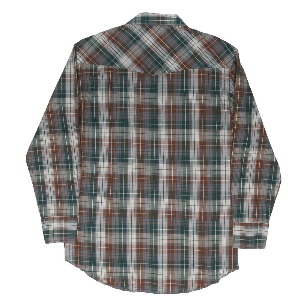 WRANGLER Mens Green & Brown Plaid Western Shirt XL Cotton Blend Casual Long