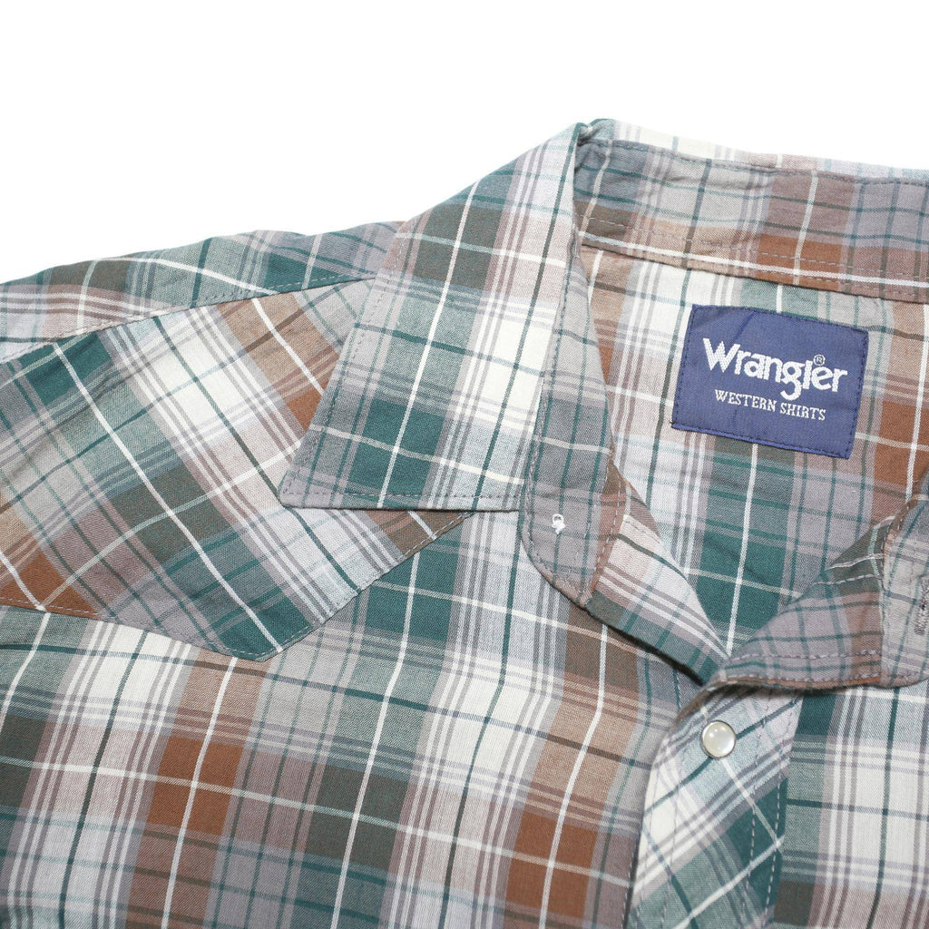WRANGLER Mens Green & Brown Plaid Western Shirt XL Cotton Blend Casual Long