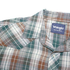 WRANGLER Mens Green & Brown Plaid Western Shirt XL Cotton Blend Casual Long