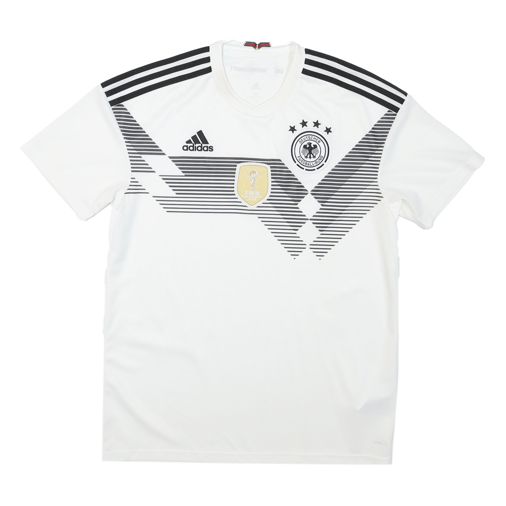 ADIDAS Mens White & Black Football Shirt M Short Sleeve V-Neck Germany Crest
