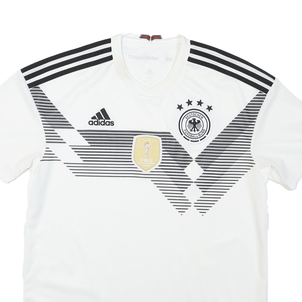 ADIDAS Mens White & Black Football Shirt M Short Sleeve V-Neck Germany Crest