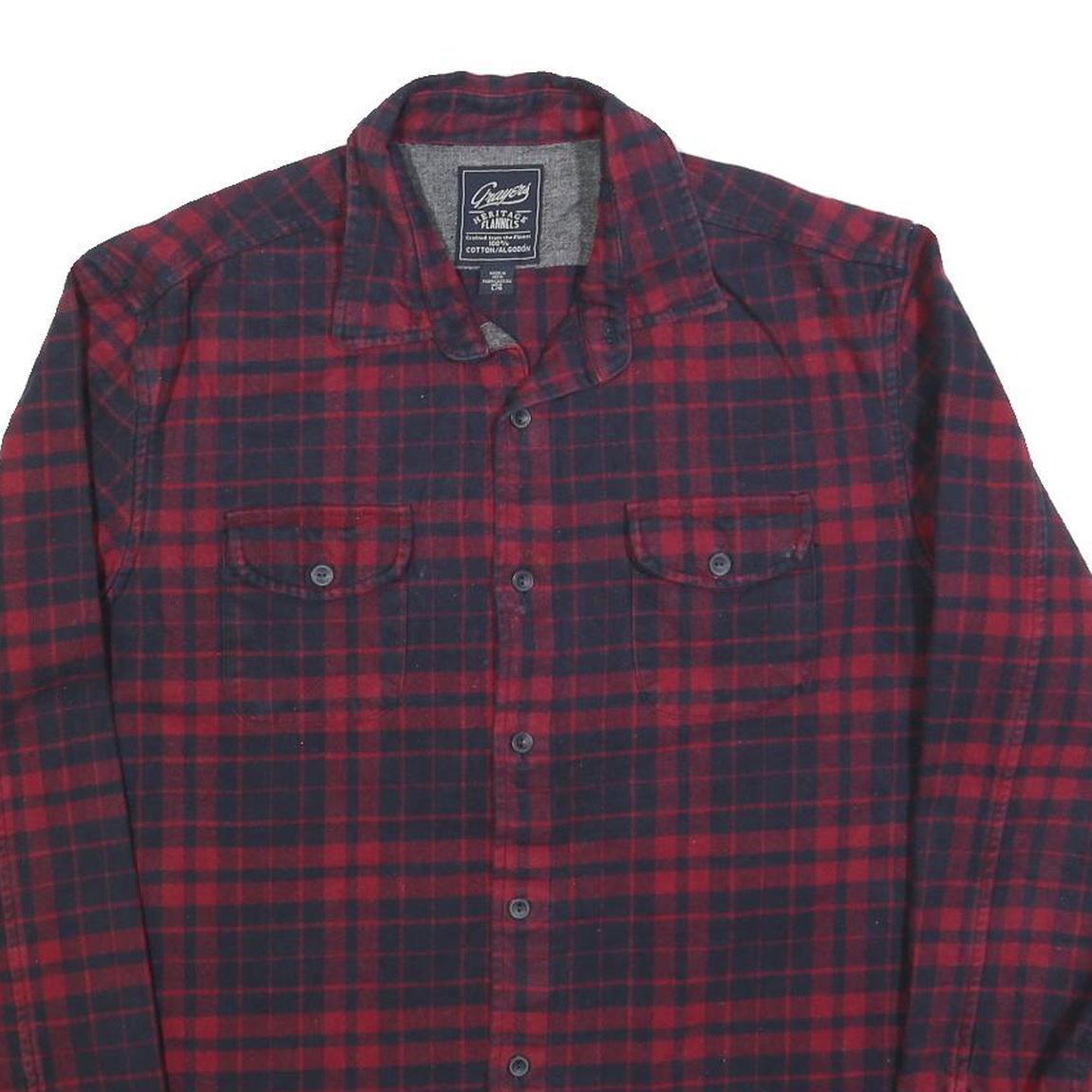 GRAYERS Mens Red & Black Check Flannel Shirt L Cotton Blend Casual Button Up