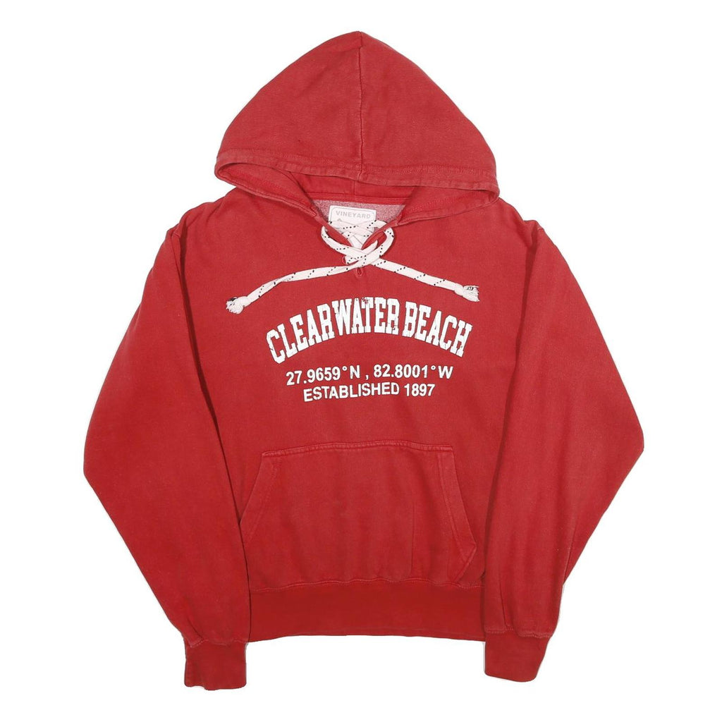 VINEYARD Mens Red Clearwater Beach Hoodie M Cotton Blend Pullover Casual