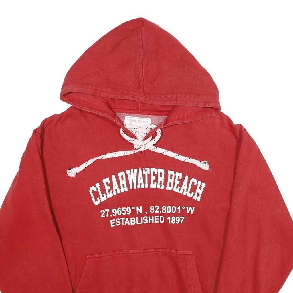VINEYARD Mens Red Clearwater Beach Hoodie M Cotton Blend Pullover Casual