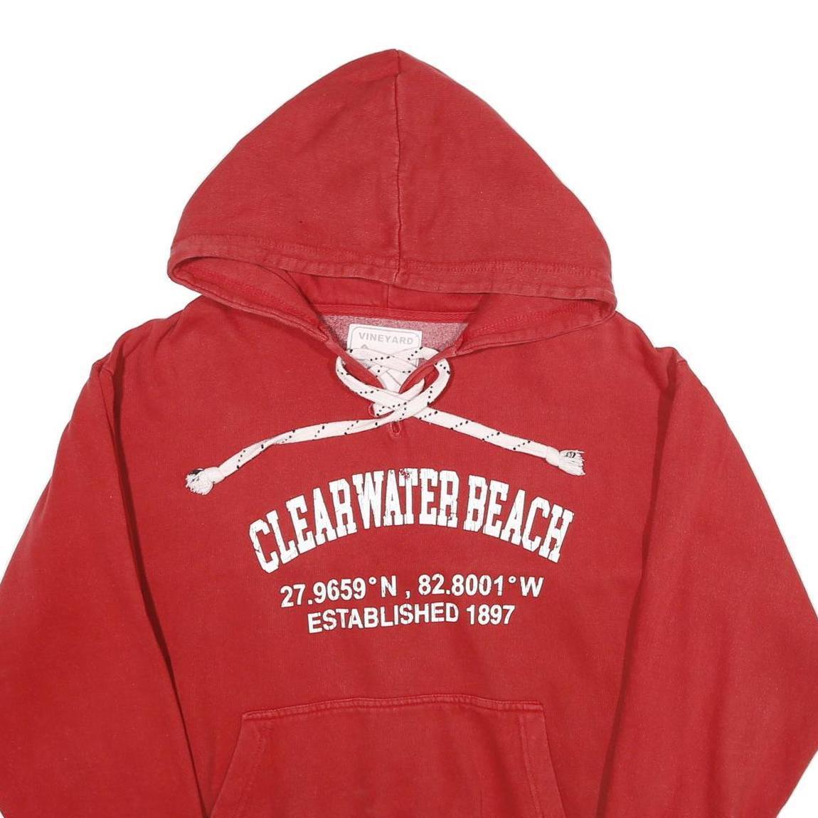 VINEYARD Mens Red Clearwater Beach Hoodie M Cotton Blend Pullover Casual