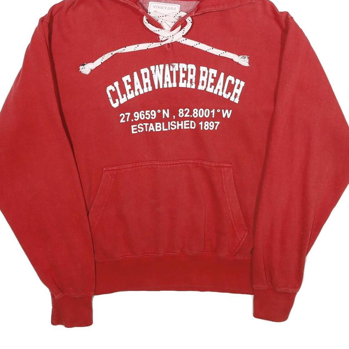 VINEYARD Mens Red Clearwater Beach Hoodie M Cotton Blend Pullover Casual