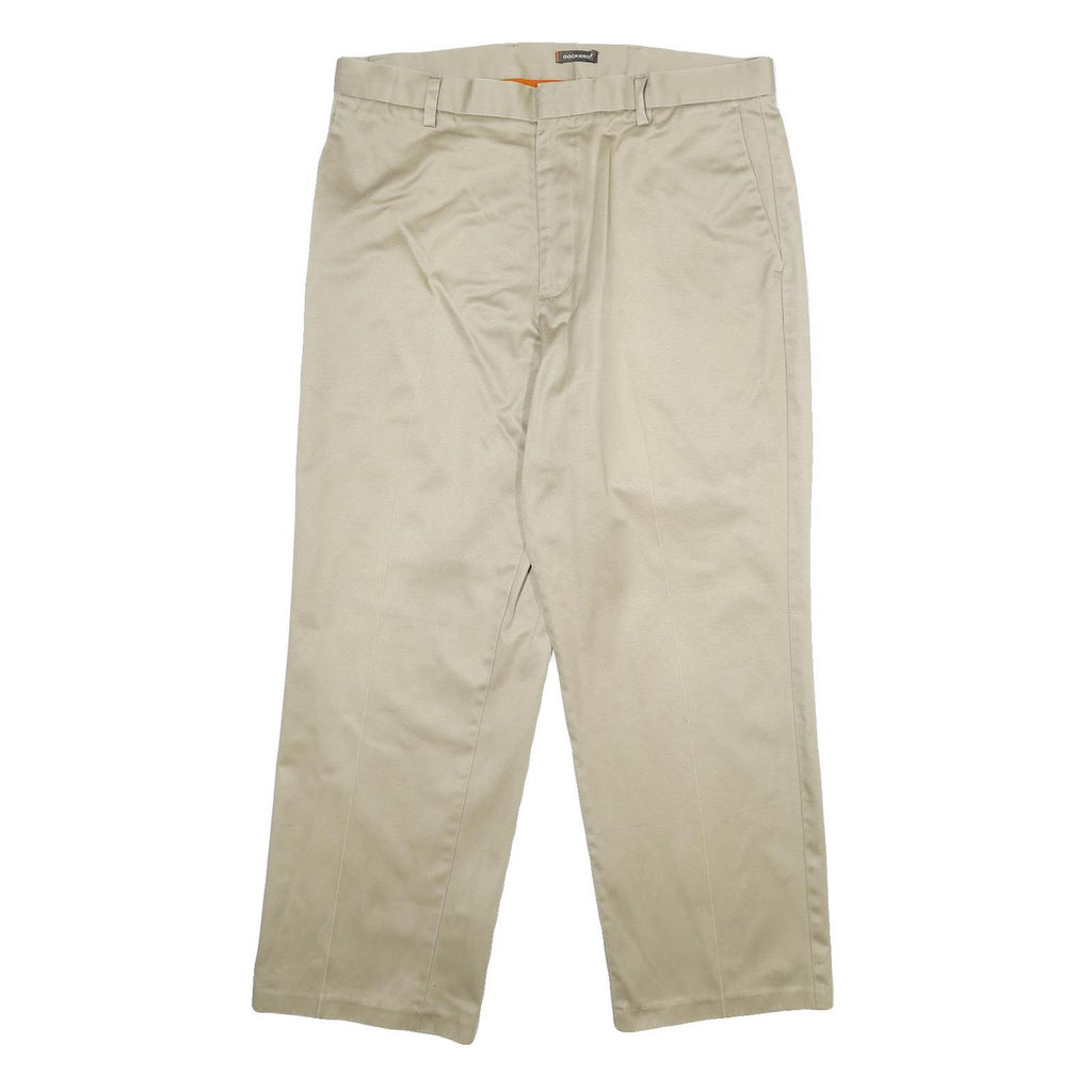 DOCKERS Mens Cotton Beige Regular Straight Trousers W36 L29 Classic Zip Closure